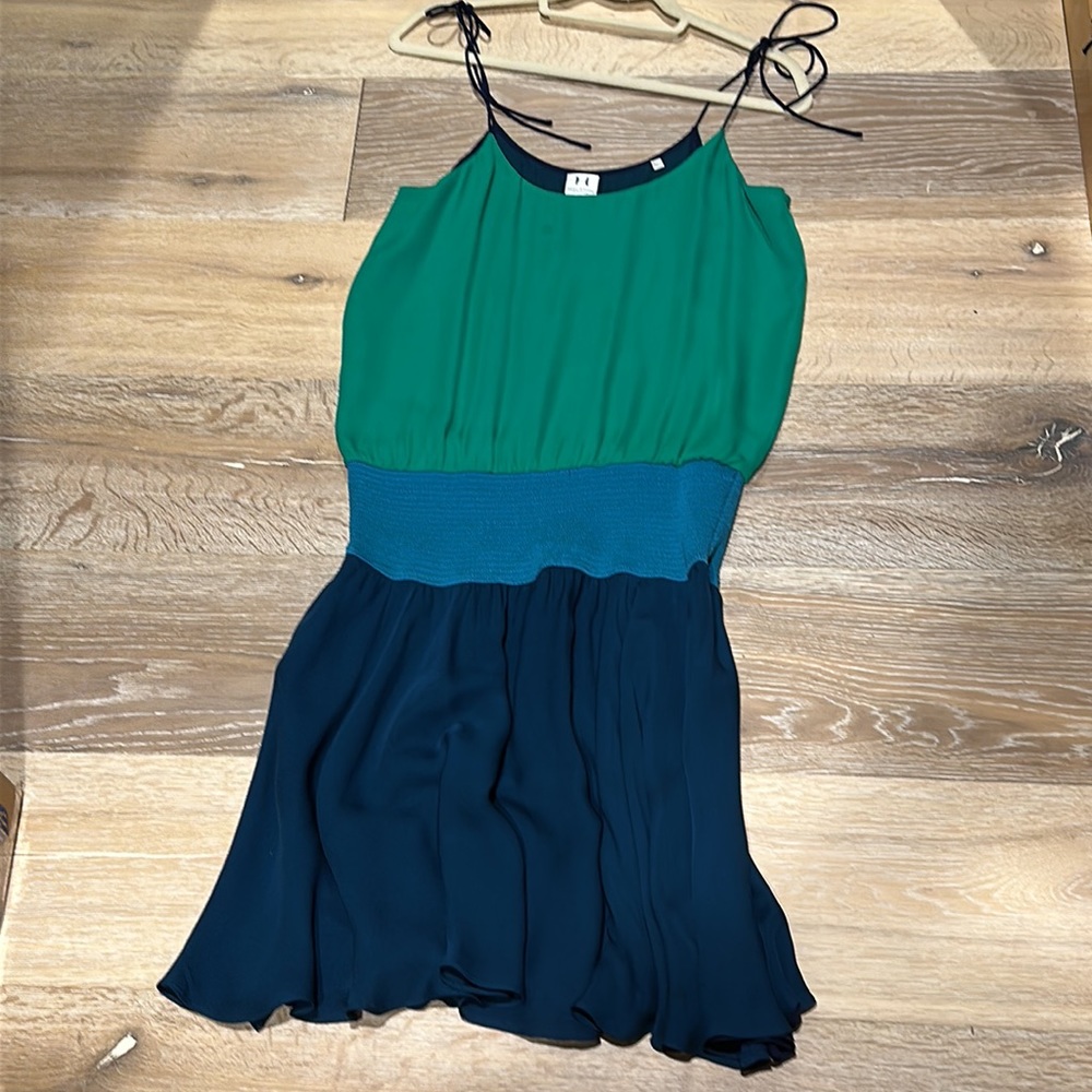 Halston chiffon spaghetti strap green and blue dress